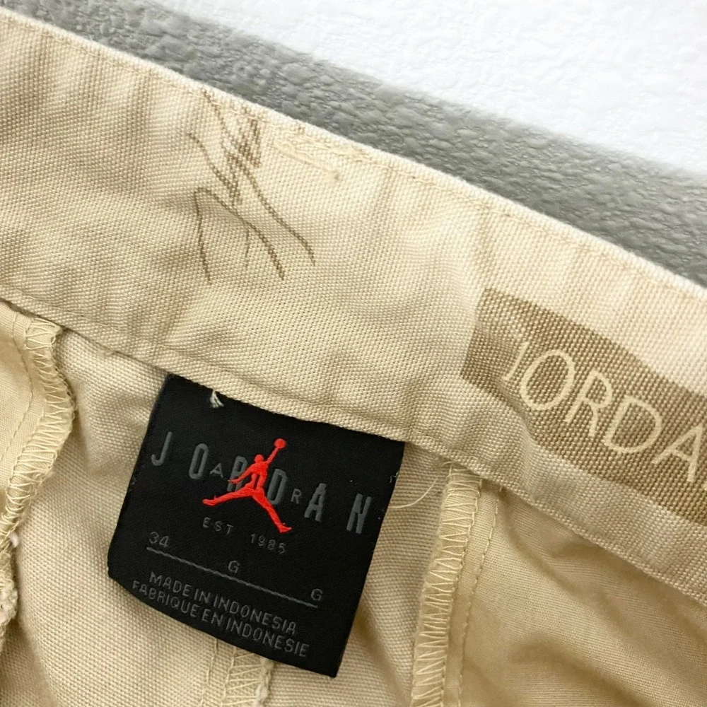 Nike Air Jordan Pants Mens 34 Tan Flight Heritage Woven Khaki All Over Print